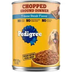 Pedigree Chopped Ground Dinner Adult Canned Wet Dog Food, T-Bone Steak Flavor, 13.2 Oz. Can